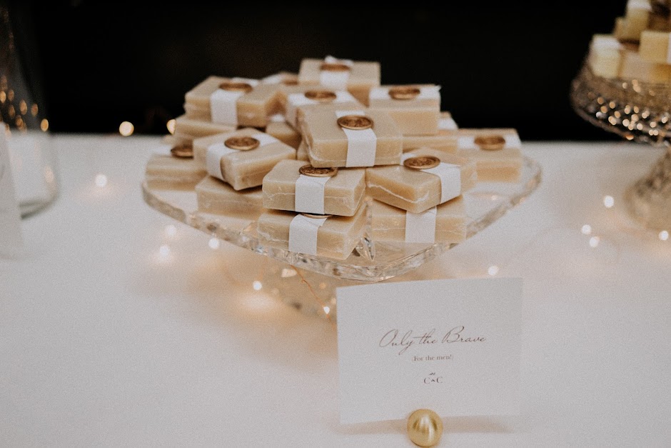 All of the guests loved the soap scents and admiring the luxe packaging with Courtney &amp; Chris' custom monogram wax seal.