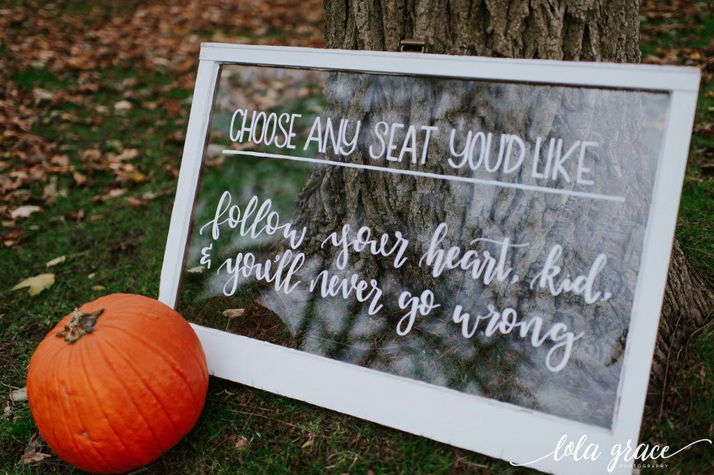 Paul and Michelle wanted to include one of their favorite quotes from “The Sandlot” on their ceremony sign made by Mitten Script by Marah.