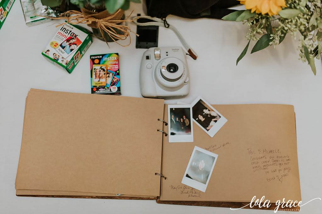 Guests filled out this handmade scrapbook with candid photos and memories.