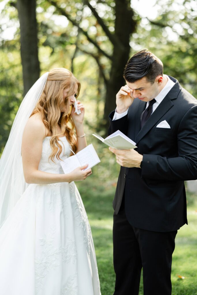 Couple sharing private vows on wedding day, Grand Rapids weddings, West Michigan weddings, West Michigan wedding planner, Grand Rapids wedding planner, Pineapple Punch Events, Bissell Tree House weddings